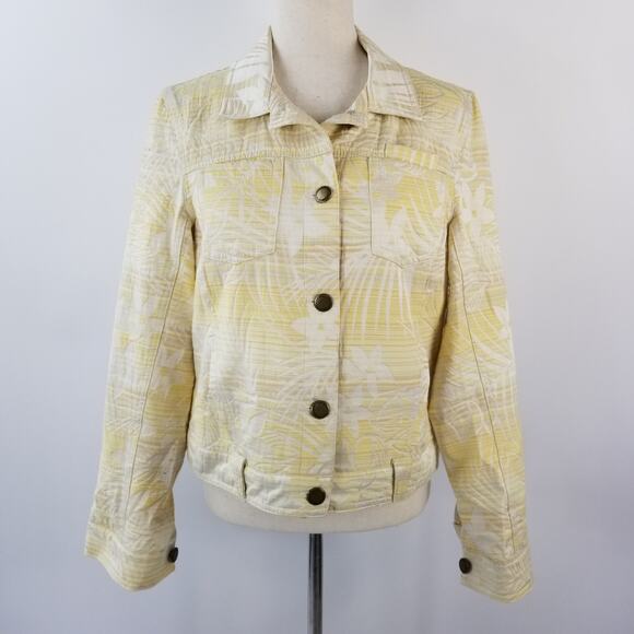 Caribbean Joe Light Yellow White Floral Textured Jean Style Jacket Size Medium - Picture 1 of 4